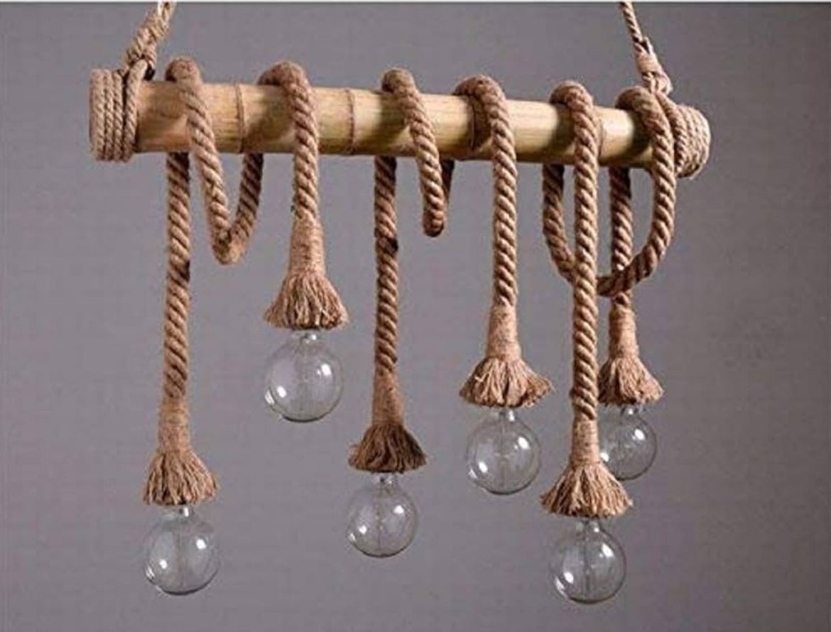 ๐ฟ Rustic Bamboo Rope Chandelier โ Handcrafted 6-Bulb Hanging Lamp | Now โน1,299 (MRP โน2,299)