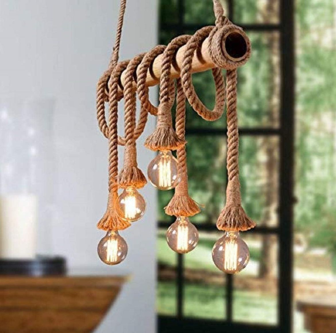 ๐ฟ Rustic Bamboo Rope Chandelier โ Handcrafted 6-Bulb Hanging Lamp | Now โน1,299 (MRP โน2,299)