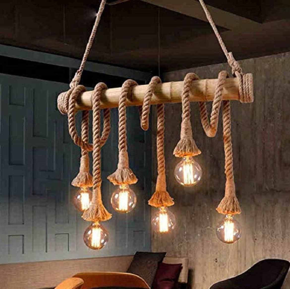 ๐ฟ Rustic Bamboo Rope Chandelier โ Handcrafted 6-Bulb Hanging Lamp | Now โน1,299 (MRP โน2,299)